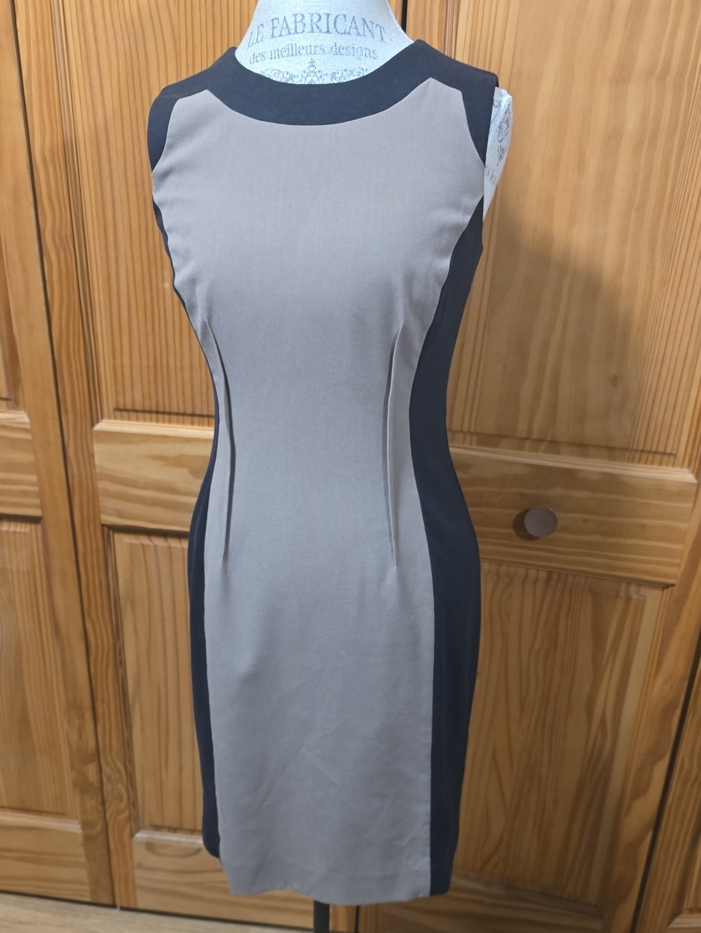 Calvin Klein - Two Tone Sheath Dress in Taupe and Black